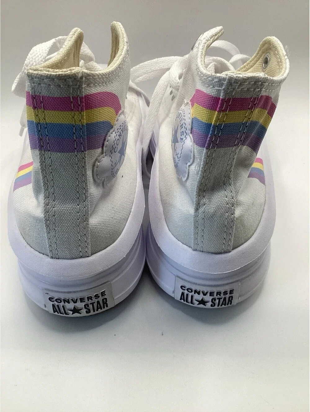 Converse All Star Platform Shoes Kids Size 3 White Rainbow High Top
